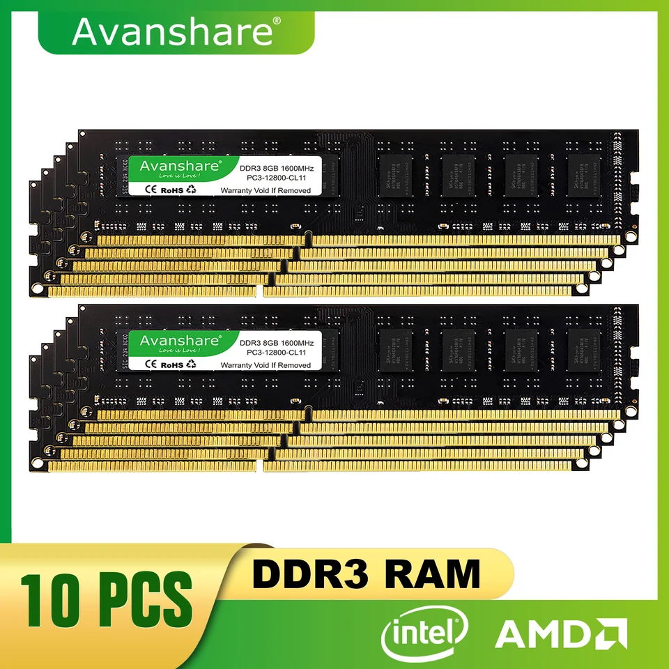 Avanshare 10ks DDR3 4GB 8GB Desktop Memory 1333MHz 1600MHz PC3 10600 12800U 240PIN 1,5V UDIMM Memoria DDR3 RAM