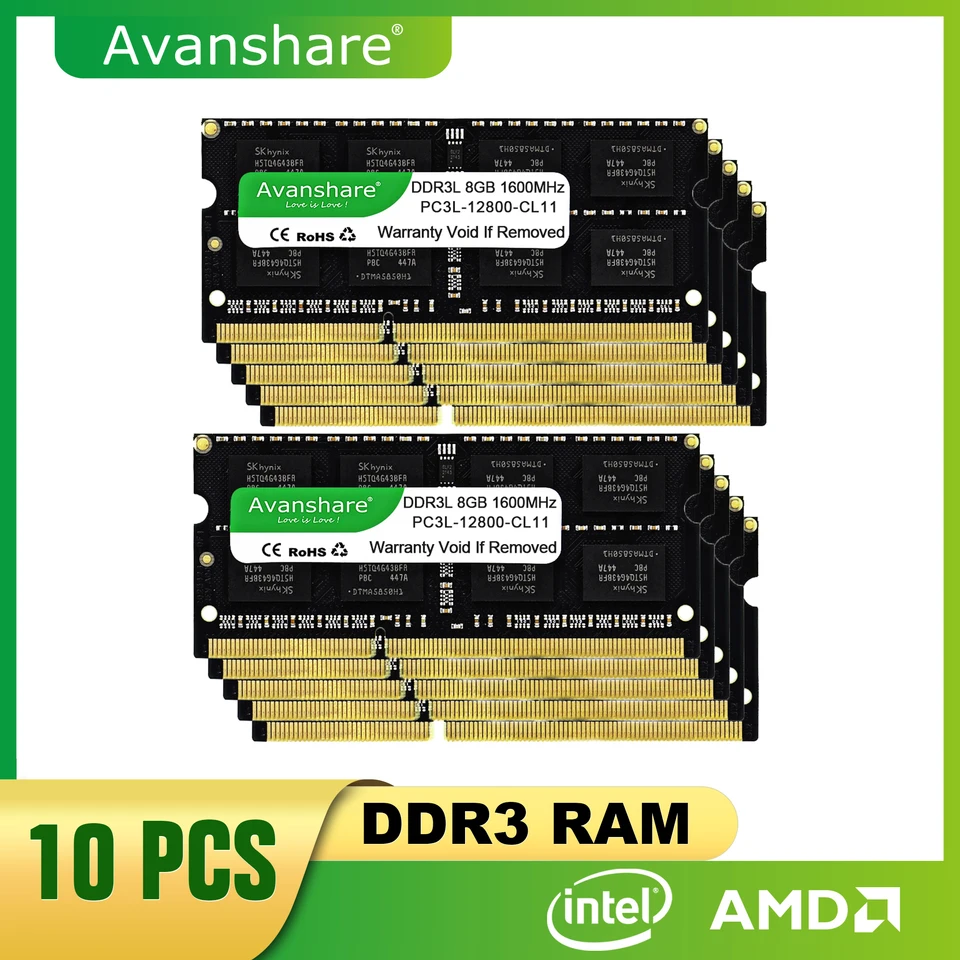 Avanshare 10ks Lot Memory RAM Memoria 8 GB 4 GB DDR3 1600MHz 1333MHz SO-DIMM DDR3L 1,5V 1.35V pre počítač notebooku pre notebook