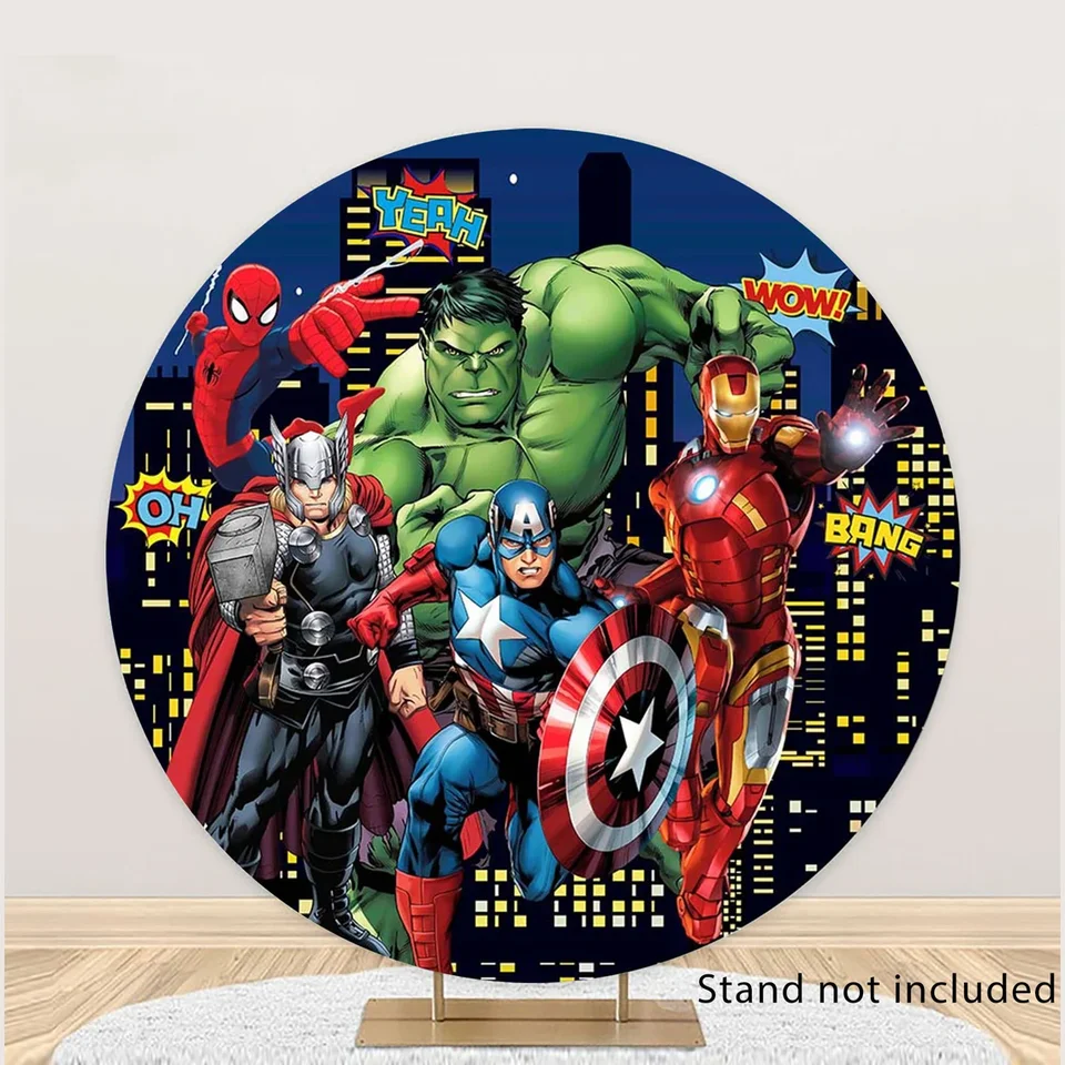 Avengers okrúhly pozadie kruhový kruh látky elastické fotografické pozadie superhrdina Spiderman Hulk Banner