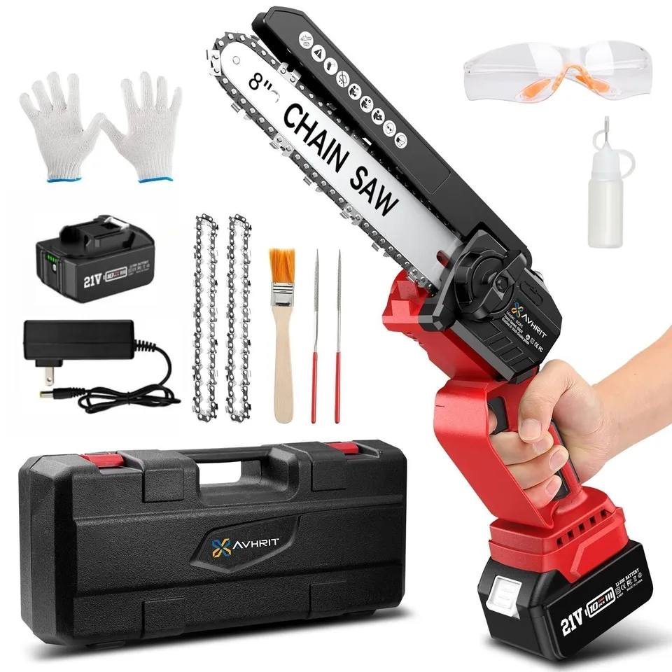 Avhrit Brushless Mini Chainsawe píl 8 palcov 21 V Elektrické prerezávanie píly 4AH Nabíjateľné píly bezdrôtové reťazové píly Záhradné elektrické náradie