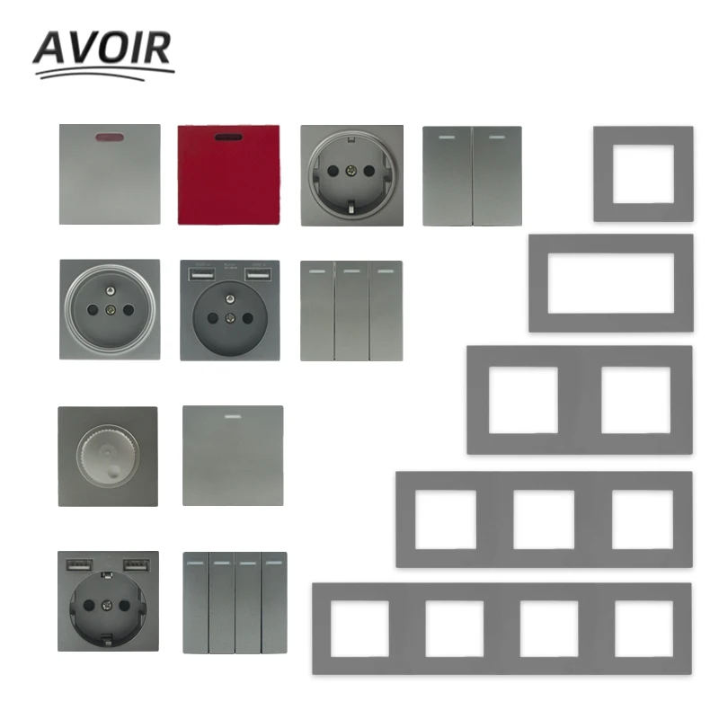 Avoir DIY Grey Plast Wall Light Switch 12 3 4 Gang Eu French Electrical Socket s USB Power Gomping Stmiet zásuvky 220V
