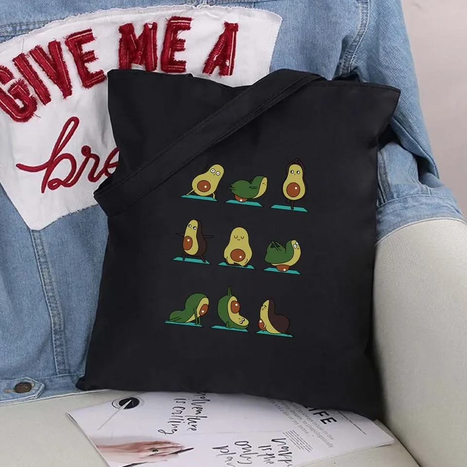Avokádo vzor Canvas Bag Shopper Bag Harajuku Veľká kapacita Dámske tašky Klasické vintage kabelka na rameno