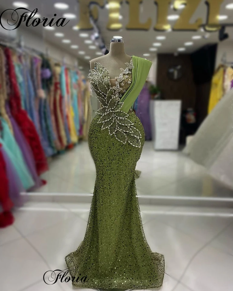 Avokádo zelené šaty celebrít Morská morská víla Elegantné šaty červených kobercových dráh Vestidos de Noche Photography Dresses