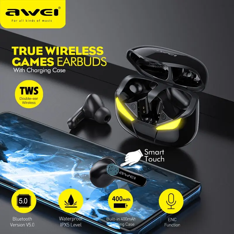 Awei t35 tws herné slúchadlá Bluetooth uší s mic bezdrôtovými slúchadlami hifi hudba vodotesná headset наушники беспроarks