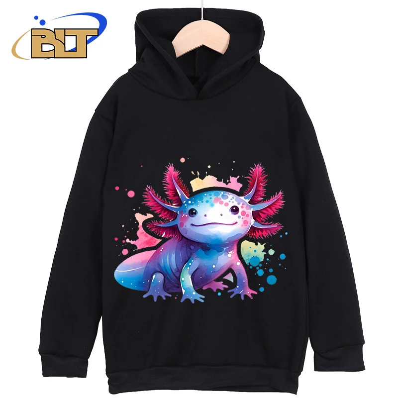 Axolotl tlačené detské oblečenie klasické športové oblečenie pre chlapcov a dievčatá nová mikina pre deti v čiernej farbe