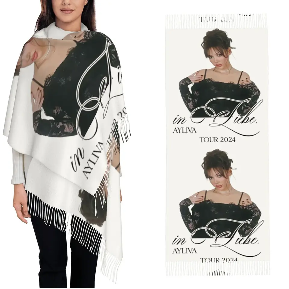 Ayliva Liebe Tour 2024 Shawl Wraps Womens Winter Winter Warm Warm Soft Singer Singer Pop Music Pashmina Tassel Conses