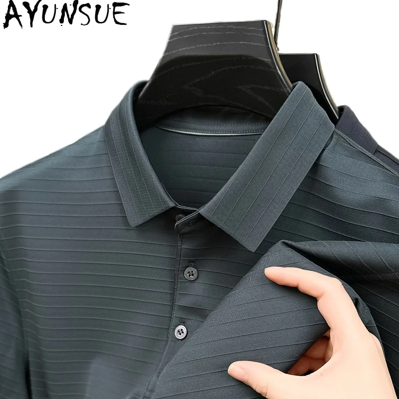 Ayunsue 100% moruše hodváb letné letné letné vysokokvalitné pólové tričko Business Top Tops No Iron and vrásky odolné voči tričkám