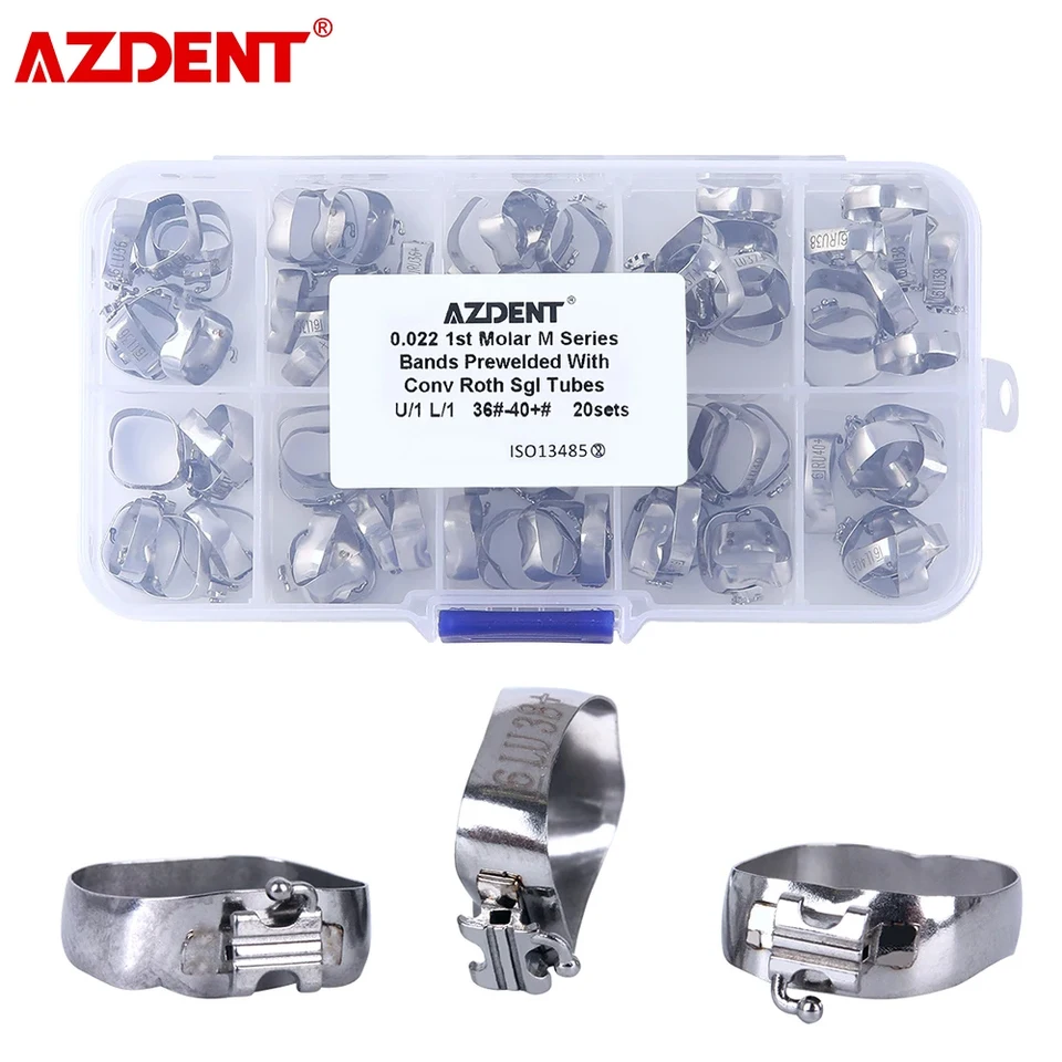 AzDent 80ks zubné ortodontické 1. molárne pásy s Buccal Tube M Series MABRITIBLE ROTH.022 U/1 l/1 36# -40# Single trubice
