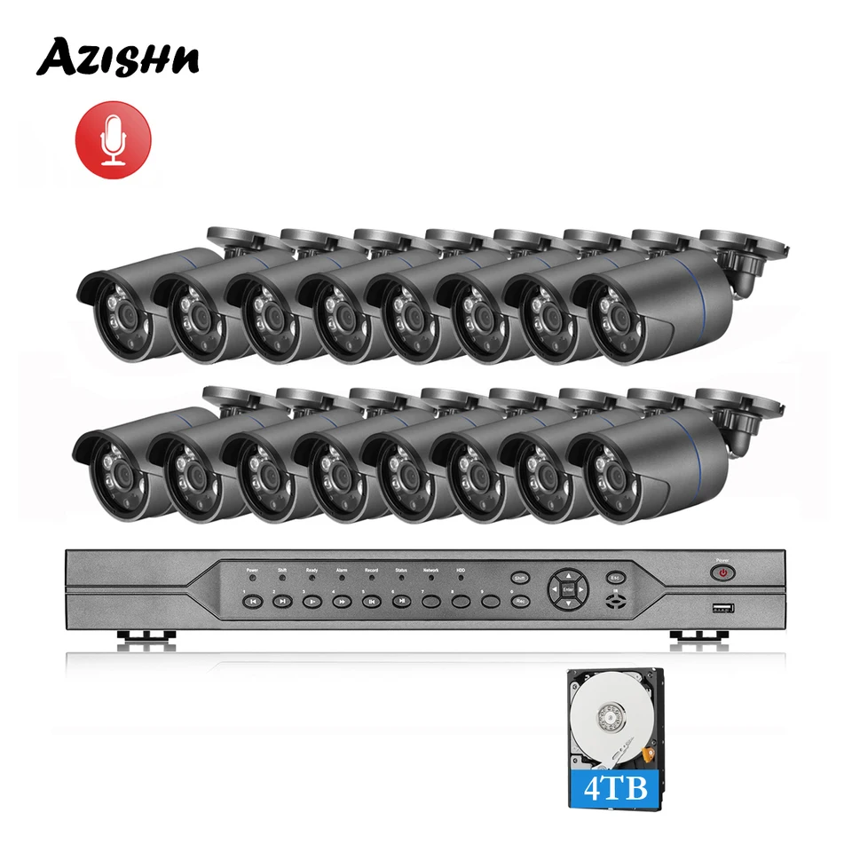 Azishn 16ch 5MP Poe NVR Kit H.265 CCTV Security System Waterprooft