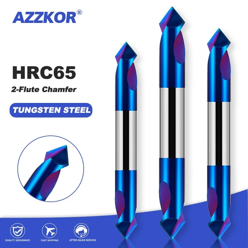 AZKOR HRC65 2-flut-flute oceľový oceľový karbid s dvojitým bodom vŕtačka Blue nano nano povlak CNC CUnting Fleting Cutter Tools Tools