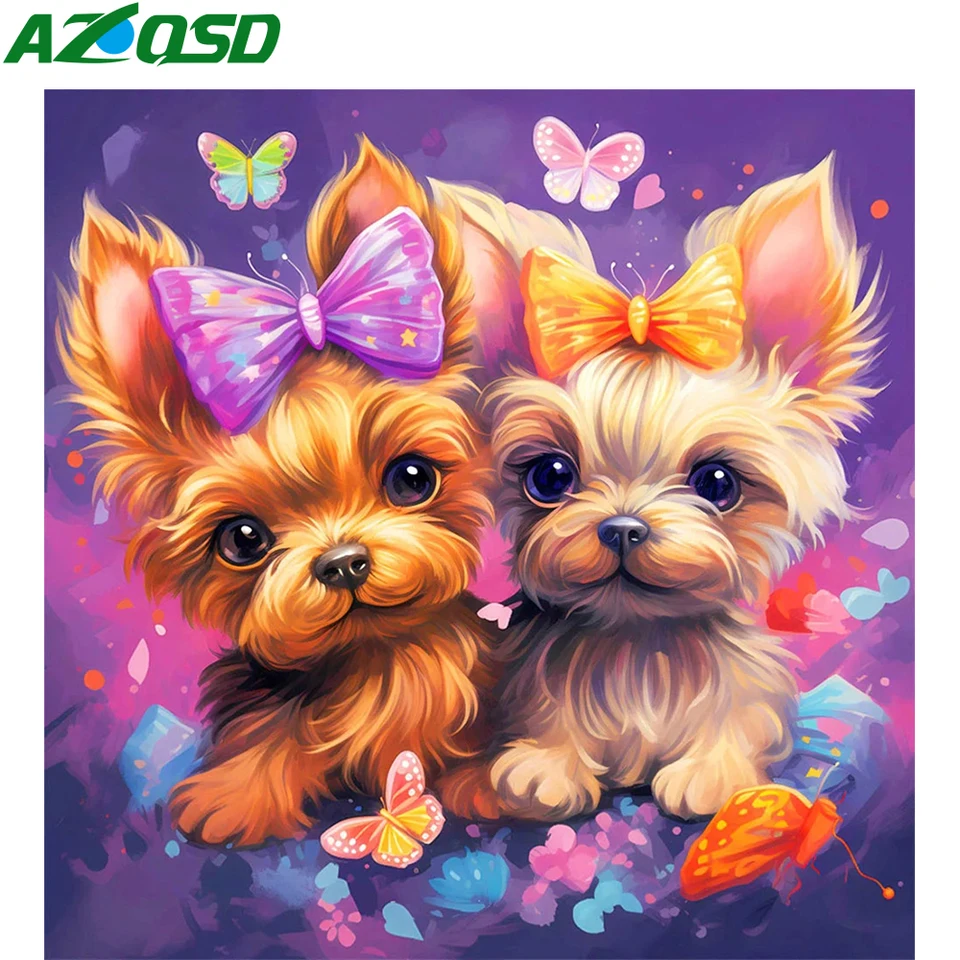 AZQSD 5D DIY Diamond Painting Dog Animal Mosaika plné štvorcové/okrúhle vŕtačka výšivka kvetinové dekorácie Krížové stehy súpravy