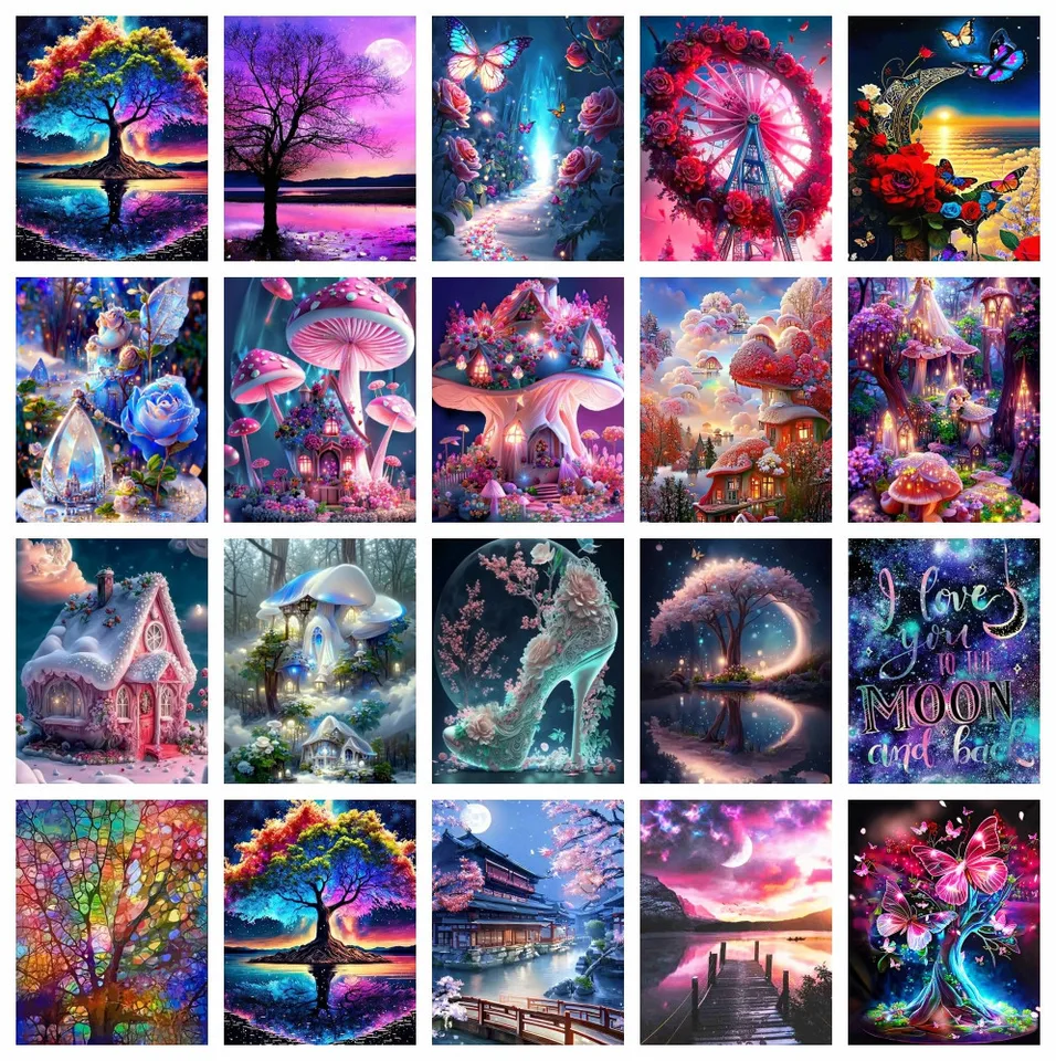 AZQSD Diamond Painting Tree Fantasy Landscape Resancie výšivky scenérie Domáce dekorácie