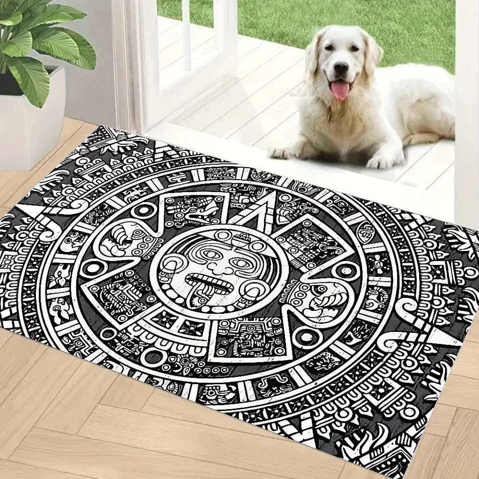 Aztec Sun God Print Carpet Hallway Balkón podlahová podlaha grafika tlačená flanel rohožka kúpeľňa Kuchyňa vchod do koberca Domovod