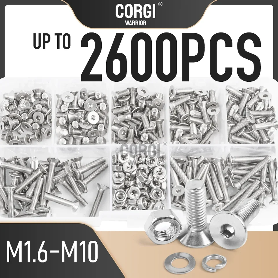 Až 2600 m1,6 m2 m2,5 m3 m4 m5 m8 m8 m10 Plochá hlava Hex Hex Socket Chrap Skrutky skrutky orechové sortiment sortimentá