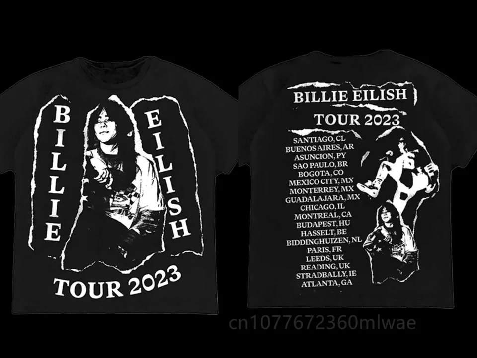 B-Billie Eilish 2024 Tour koncertné tričko Hip Hip Hop Casual Trshirt O-Neck krátke rukávy módne ženy Luxusné vysokokvalitné odpaliská