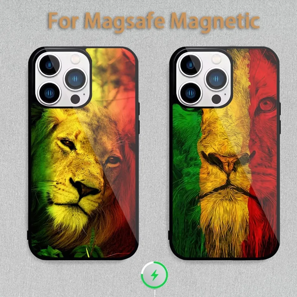 B-Bob M-Marley R-Rasta Lion Puzdro pre magnetické indukčné nabíjanie iPhone 11 12 13 14 15 Max Pro Mini Plus shell