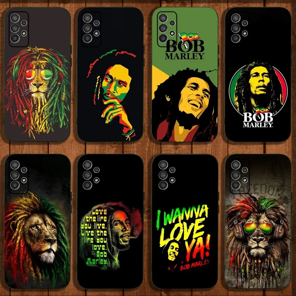 B-BOB M-MARLEY RASTA LION PASE PRE SAMSUNG GALAXY A13, A21S, A22, A31, A32, A52, A53, A71, A80, A91 Soft Soft Black Cover