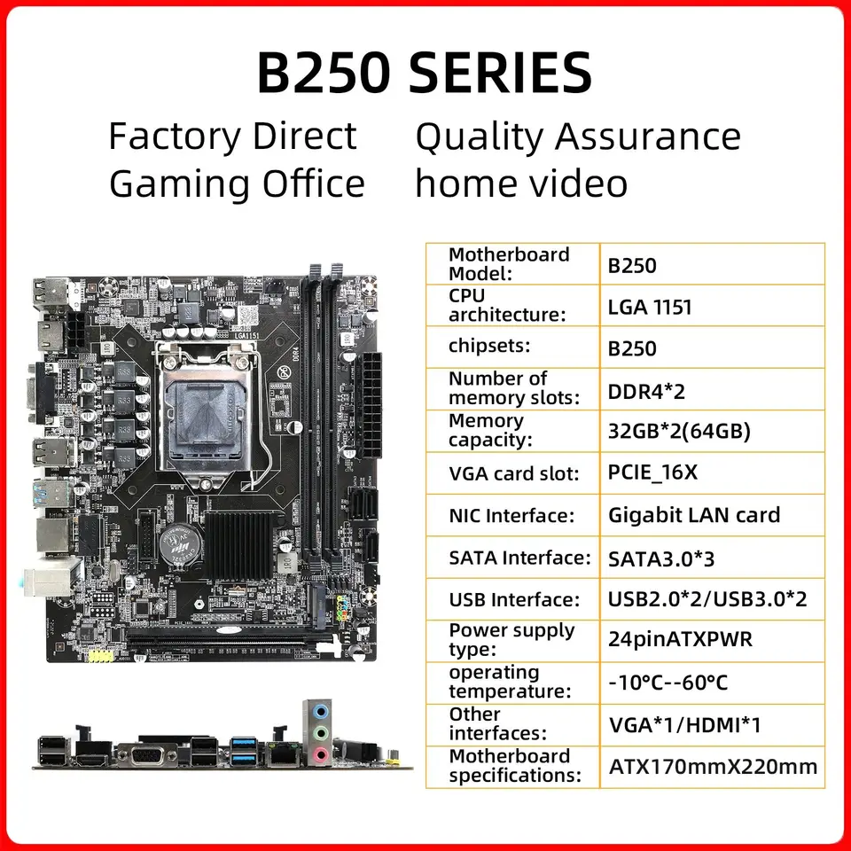 B250 Podpora základnej dosky B250-MAINBOARD 2X SOCKET DDR4 RAM 1151 （6，7，8，GEN） CPU