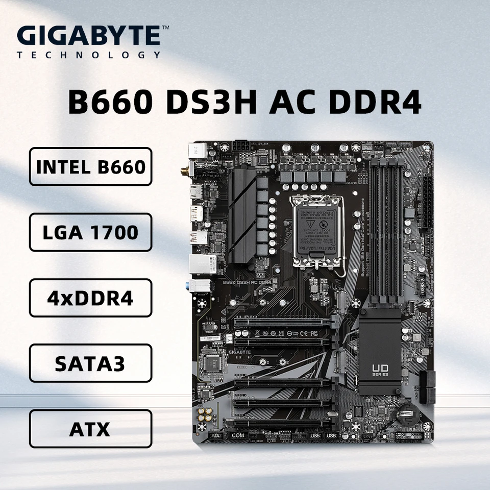 B660 Gigabyte B660 DS3H AC DDR4 pre Core i7 14700K 13700K 12700KF LGA 1700 Základná doska pre Core I5 ​​12400 12400F ATX.