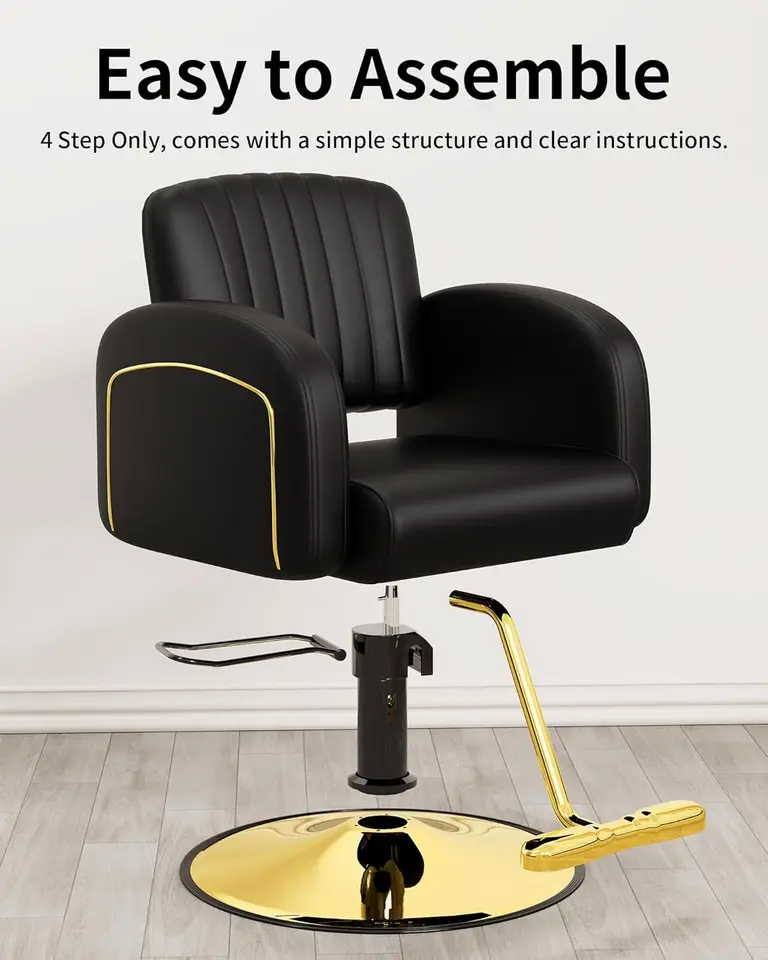 Baasha Professional Brown Gold Salon Stolička, pohodlná stolička stylistky s prémiovými špongiami, moderné kadernícke kreslo s 360 ° otočným