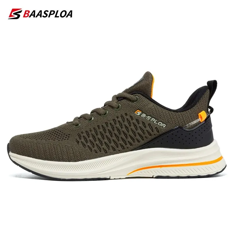 Baasploa Men Športové topánky priedušné sieťoviny neformálne tenisky Muž Comfort Comfort ľahké bežecké topánky Lace Up Antiskid