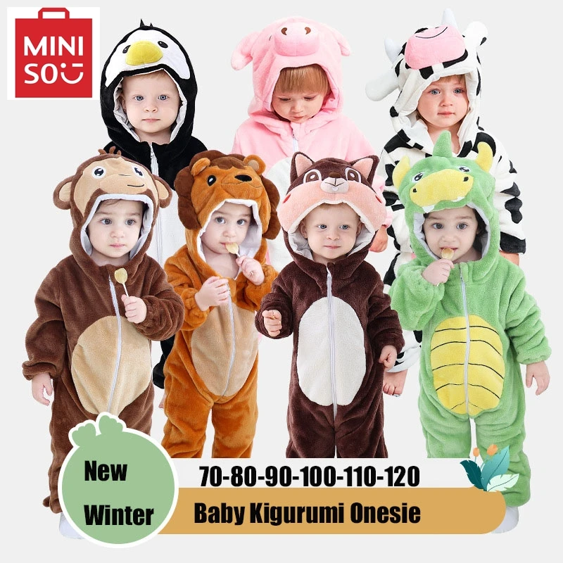 Baby flanel kigurumi onesies chlapci dievčatá kravy kravský lev lev mokey tučniak zvierat Cosplay cosplay kombinézy deťmi pyžamy deti