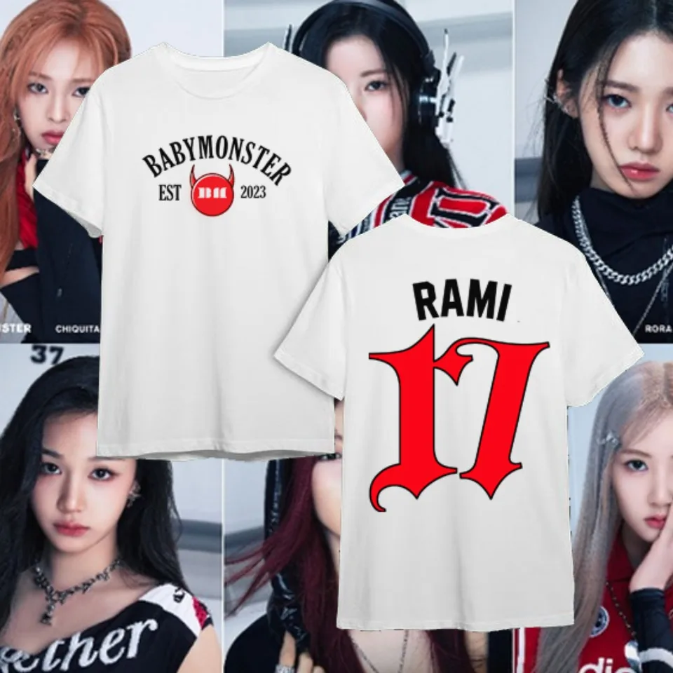 Babymonster Tshirt Dámska bavlnená posádka krk tlačené tričko Bias Ahyeon Asa Rami Rora Ruka Rami Pharita Chiquita