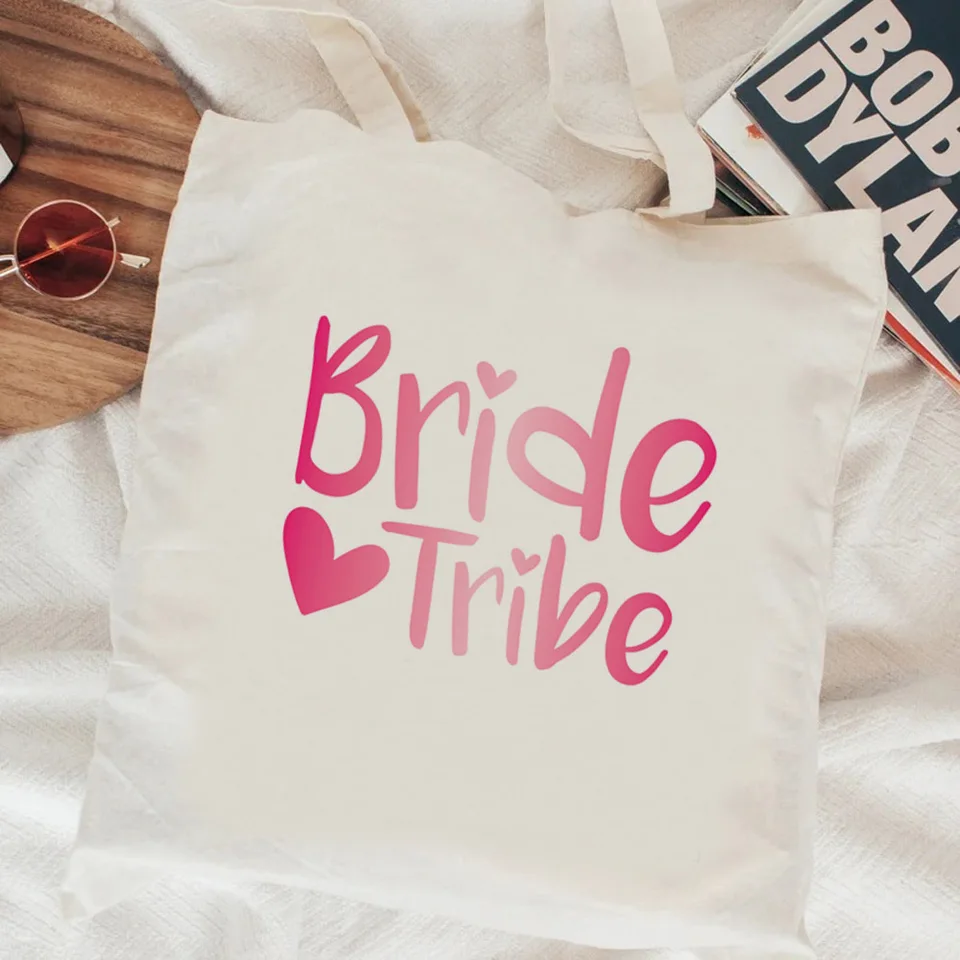 Bachelorette Party Team Bride Nákupné tašky s potravinami Bolso Cotton Tote opakovane použiteľná juta taška tašku reťaze