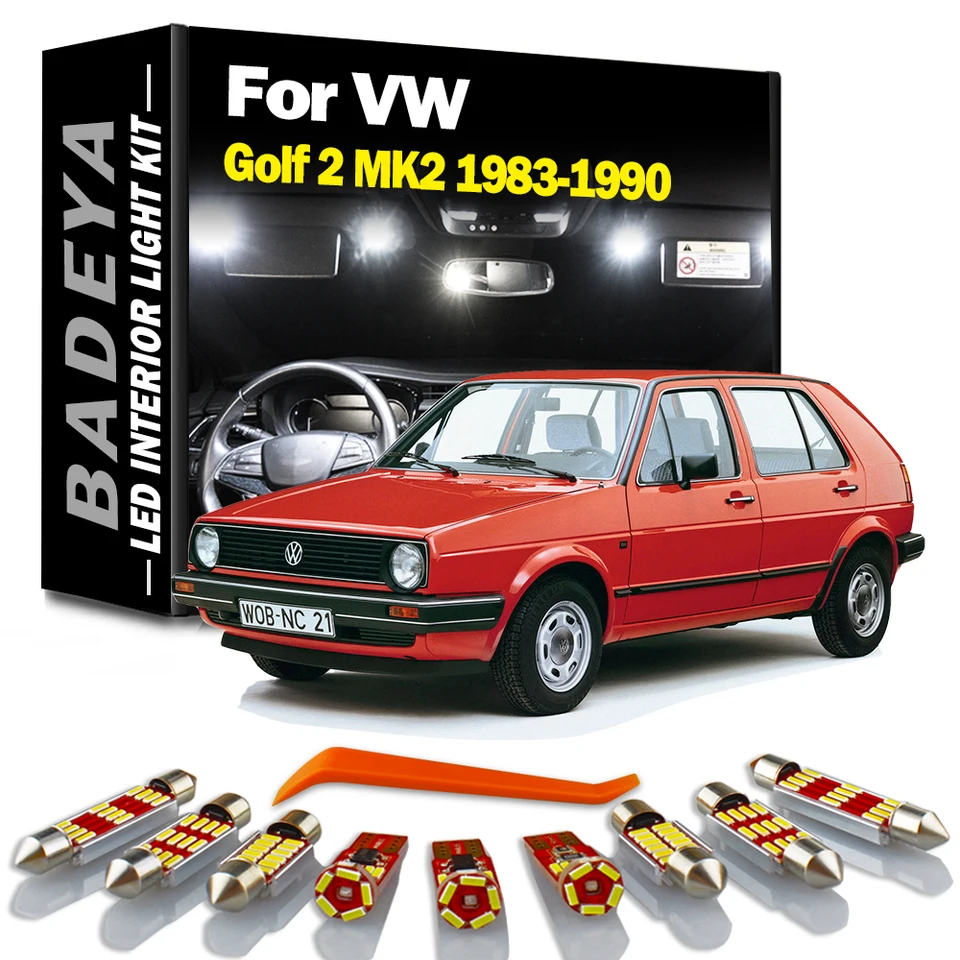 BADEYA 9PCS CANBUS LED Interiérová mapa DOME DOWER SVETLA SILA PRE VOLKSWAGEN VW GOLF 2 MK2 1983-1988 1989 1990