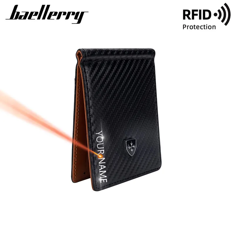 Baellery New Mini Slim Men RFID peňaženky ZADARMO Názov vyrytý klasický držiteľ karty Mužská peňaženka špičková kvalita značky Pánske kabelky