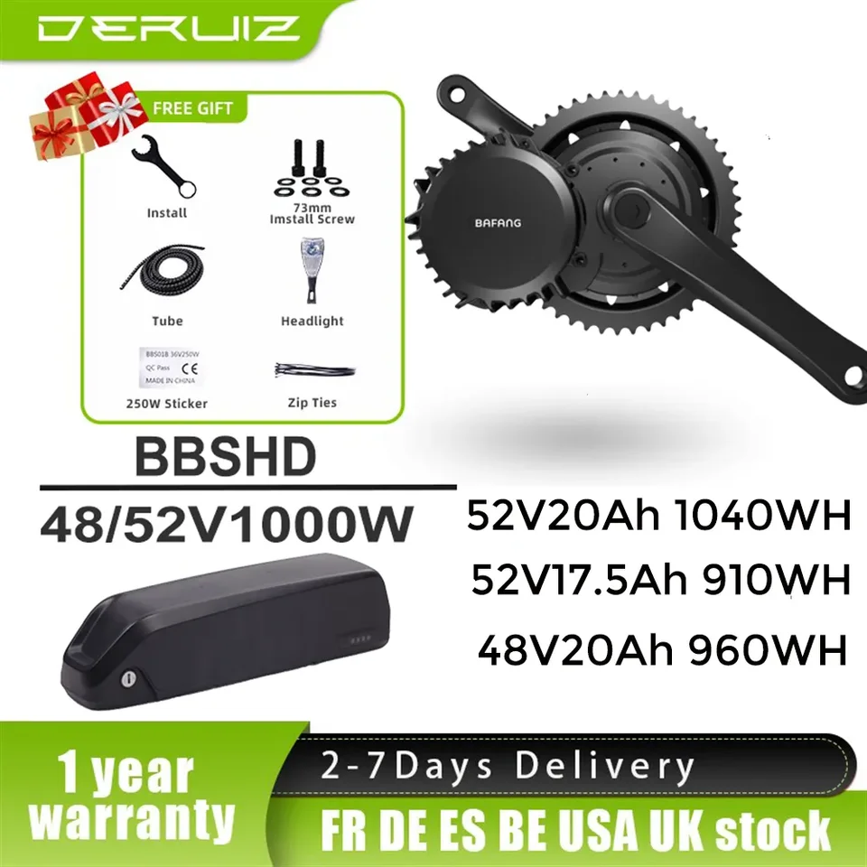 BAFang Motor 48v52V 1000W BBSHD BBS03 Elektrický stredný hnací motor prevodné súpravy Ebike s 52V17,5AH 20AH DOWNTUB LITHIT BATTERICKÝ