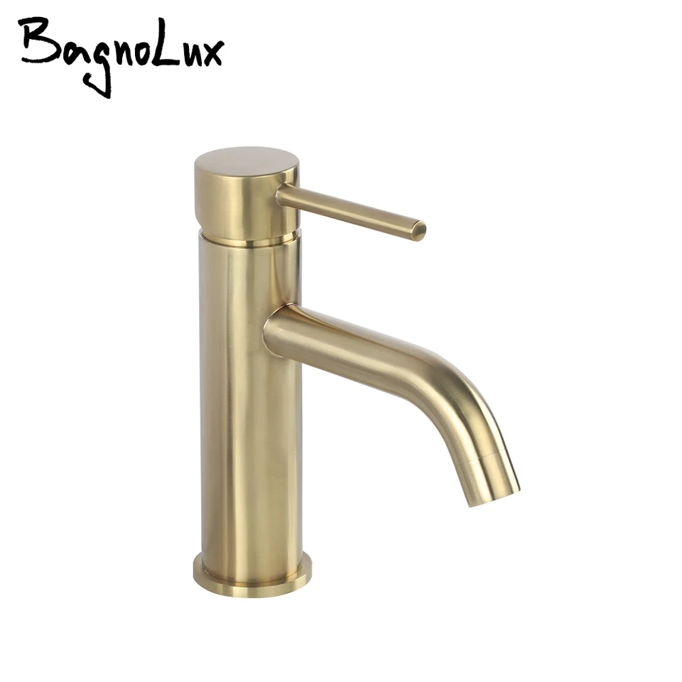 Bagnoux mosadz zlatá paluba monitorovaná jediná diera s jednou rukoväťou horúca studená kúpeľňa Mixer Tap Tap Basin Faucet Vanity Water Tapware