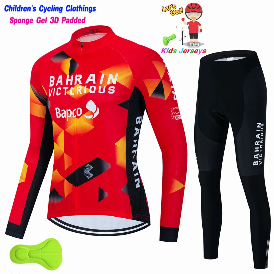 Bahrajn Kids s dlhým rukávom Cycling Jersey Set Deti Cyklistické odevy na bicykli jar