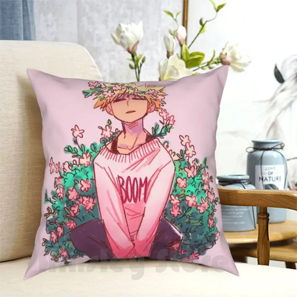 Bakugou v ružovom vankúšovom puzdre Vytlačené domov mäkké DIY vankúš Kryt Katsuki Bakugou Bakugou Katsuki Mha Bnha Boku No Hero