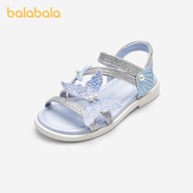 Balabala Kids Sandals Dievčatá topánky 2024 leto nové príchodové plážové topánky s šmykľavým a nízkym dizajnom päty štýlové a sladké