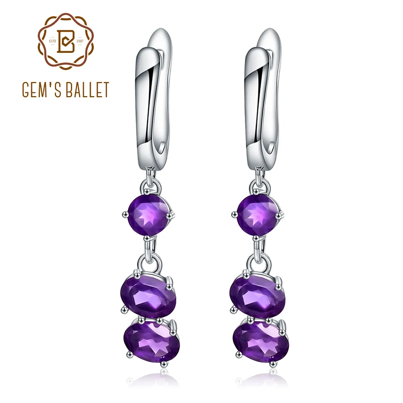 Baletný balet Gem's Solid 925 Sterling Silver náušnice jemné šperky 4.21t Prírodné fialové náušnice ametysty pre ženy svadba pre ženy