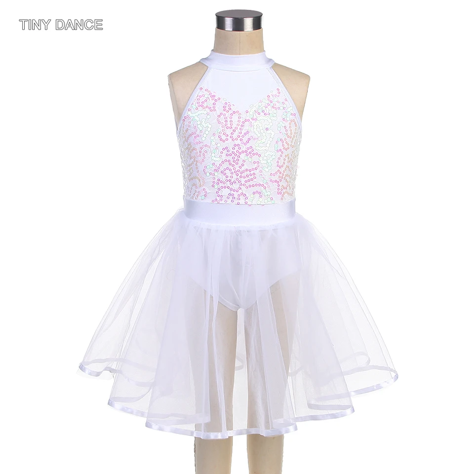 Baletný tanec baletu Tutu Tutu Dievčatá Dievčatá Dievčatá Balerí Kostýmy biele flitra Spandex Bodice s nafúknuté sukne tylu Tutu