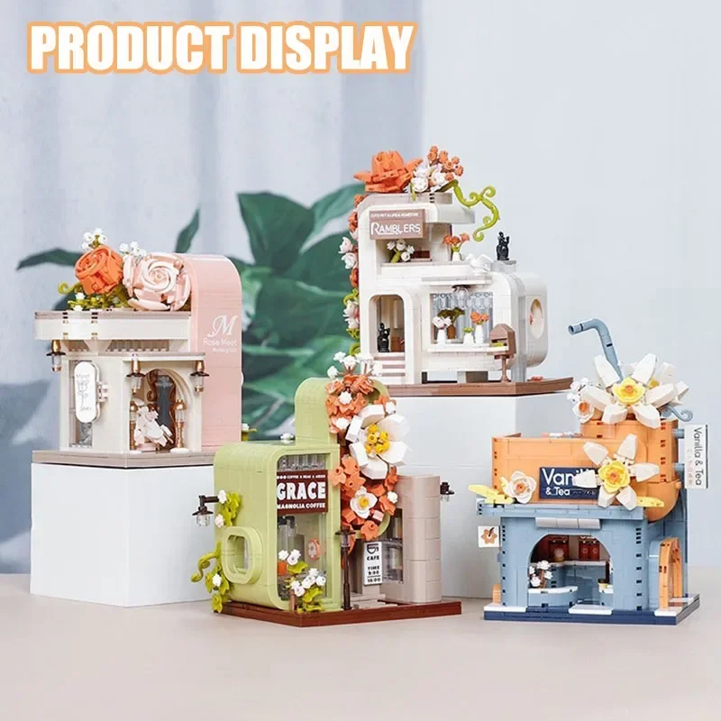 Balody New Moc City Mini Street View Svadobný obchod Kaviareň Architektúra Blokovanie DIY Micro Bricks Hračky pre detské darčeky