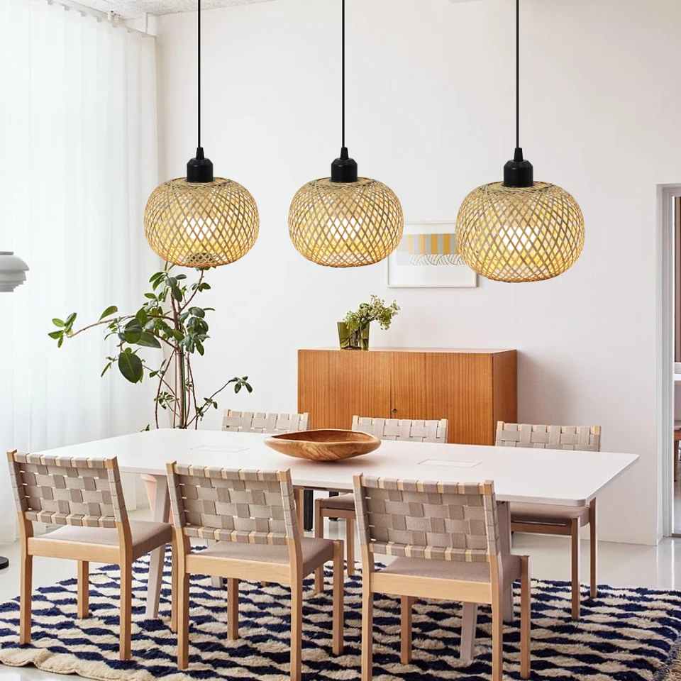 Bambus prívesok lampa rattan ľahká ruka tkaná lustra kaviareň reštaurácia osvetlenie obývacia izba umenia dekor závesná lampa Indoor