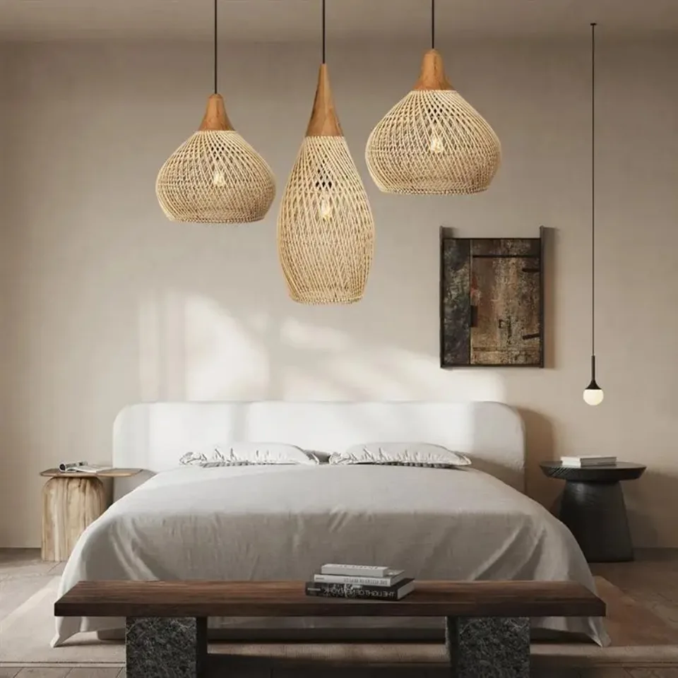 Bambus prívesok odtiene lampy s drôtom Rattan Vintage Black Luster Bar Combinácia Kombinácia dizajnéra Villa duplex schodisko