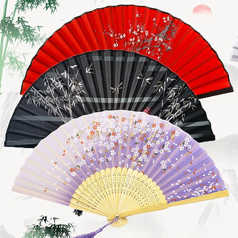 Bambus starožitné skladacie fanúšik Čínsky štýl Fan Fan Fen Summer ženský tanečný fanúšik prenosný elegantný kvetinový ručný fanúšik