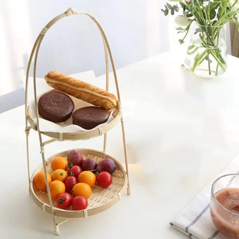 Bambusové tkanie prútených košíkov misky ručne vyrábané domáce dekorácia úložný priestor ovocný chlieb Food For Kitchen Organizátor Panier