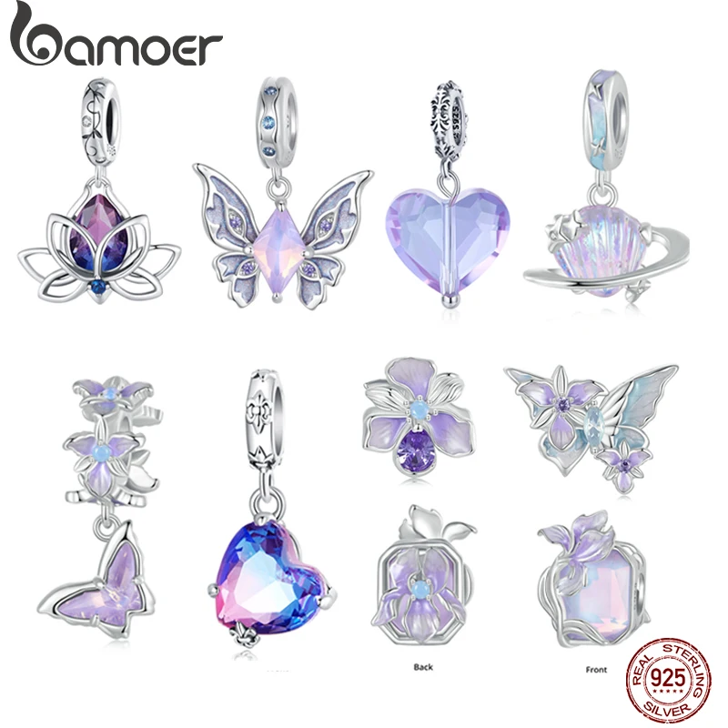 Bamoer 100% 925 Sterling Silver Romantic Crystal Butterfly Iris Charm pre ženy Fit náramok DIY náhrdelník Darček pre šperky