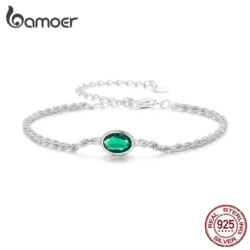 Bamoer 925 Sterling Silver Luxusný zelený zirkón Chopin náramok pre ženy Birthday Anniversay Darček pre šperky BSB116
