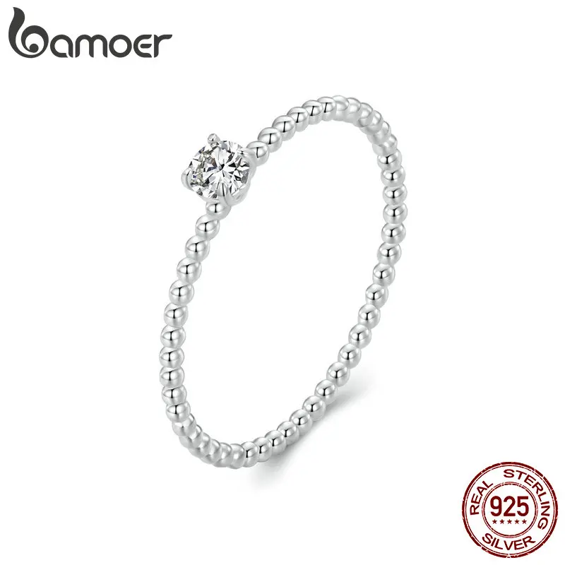 Bamoer 925 Sterling Silver stohovateľné 0,1ct Moissanite korálky prsteň pre ženy zásnubné svadobné šperky módne doplnky