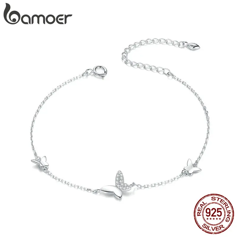 Bamoer Sterling Silver 925 Flying Butterfly Bracelet Lobster Class Case pre ženy móda ootd strieborné šperky darček SCB197