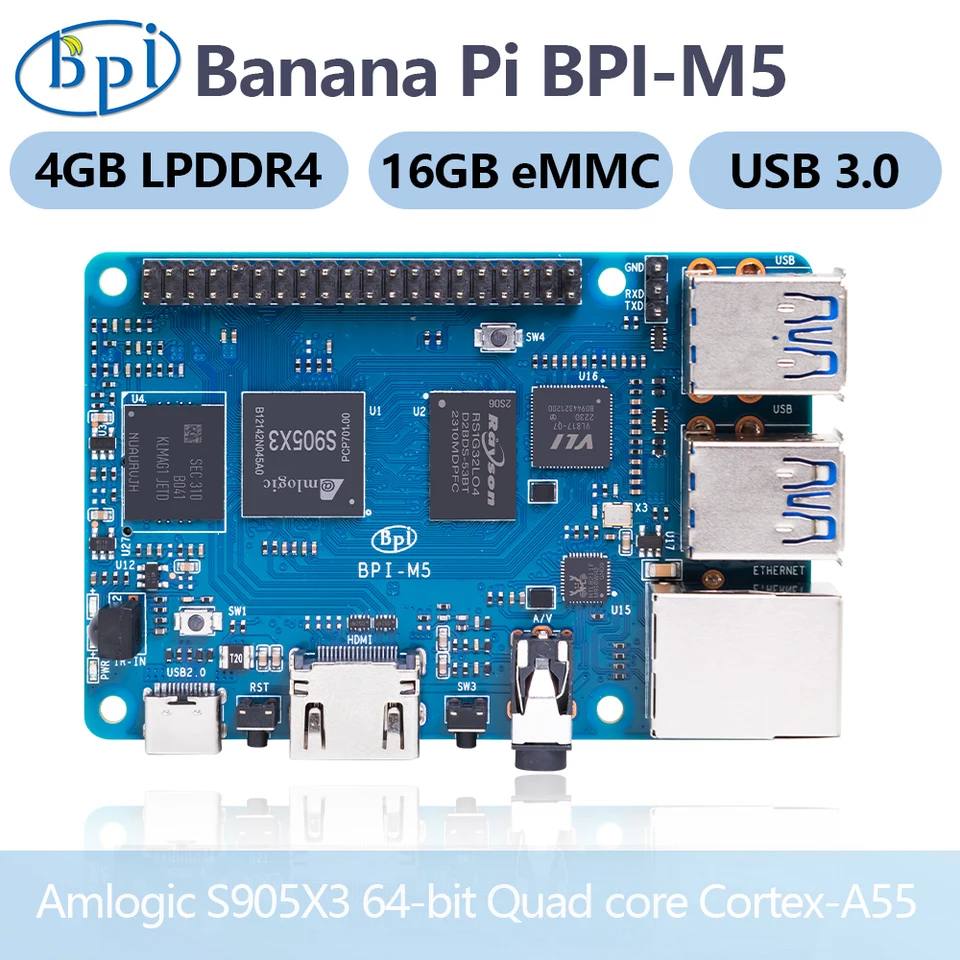 Banana Pi Bpi-M5 Amlogic S905X3 Quad Core 4GB LPDDR4 RAM 16 GB EMMC Flash Support Linux Raspberry Pi Orange Pi Dev Single Board
