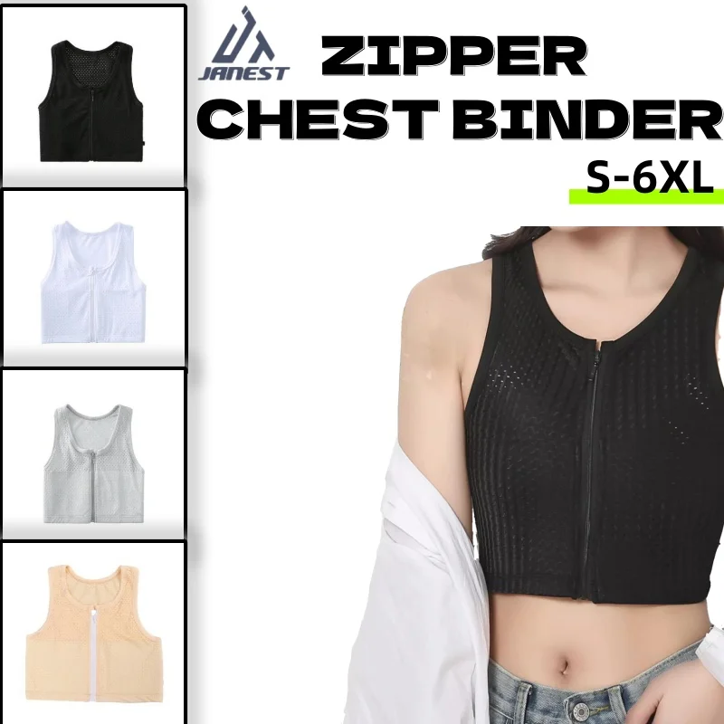 Bandage hrudník spojivo zipsová mriežka prsní prsník predný obväz Bandage Trans Binder Tomboy Crop Top Plat Slim Sportswear