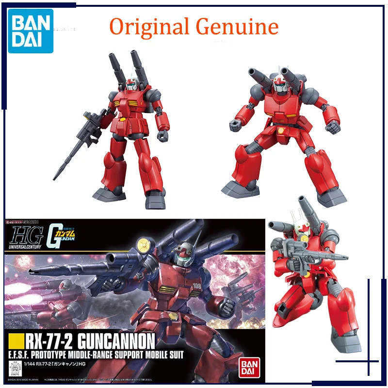 Bandai Anime Gundam RX-77-2 Guncannon Hg 1/144 Originálne montážny model hračky Akčné postavy Darčeky Zberateľné ozdoby Boys Kids