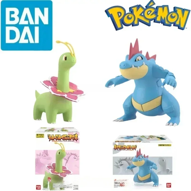 Bandai Original Scale World Pokemon Johto Región Feraligatr Meganium Anime Figure Figure for Deti Darčeka Zberateľné modely